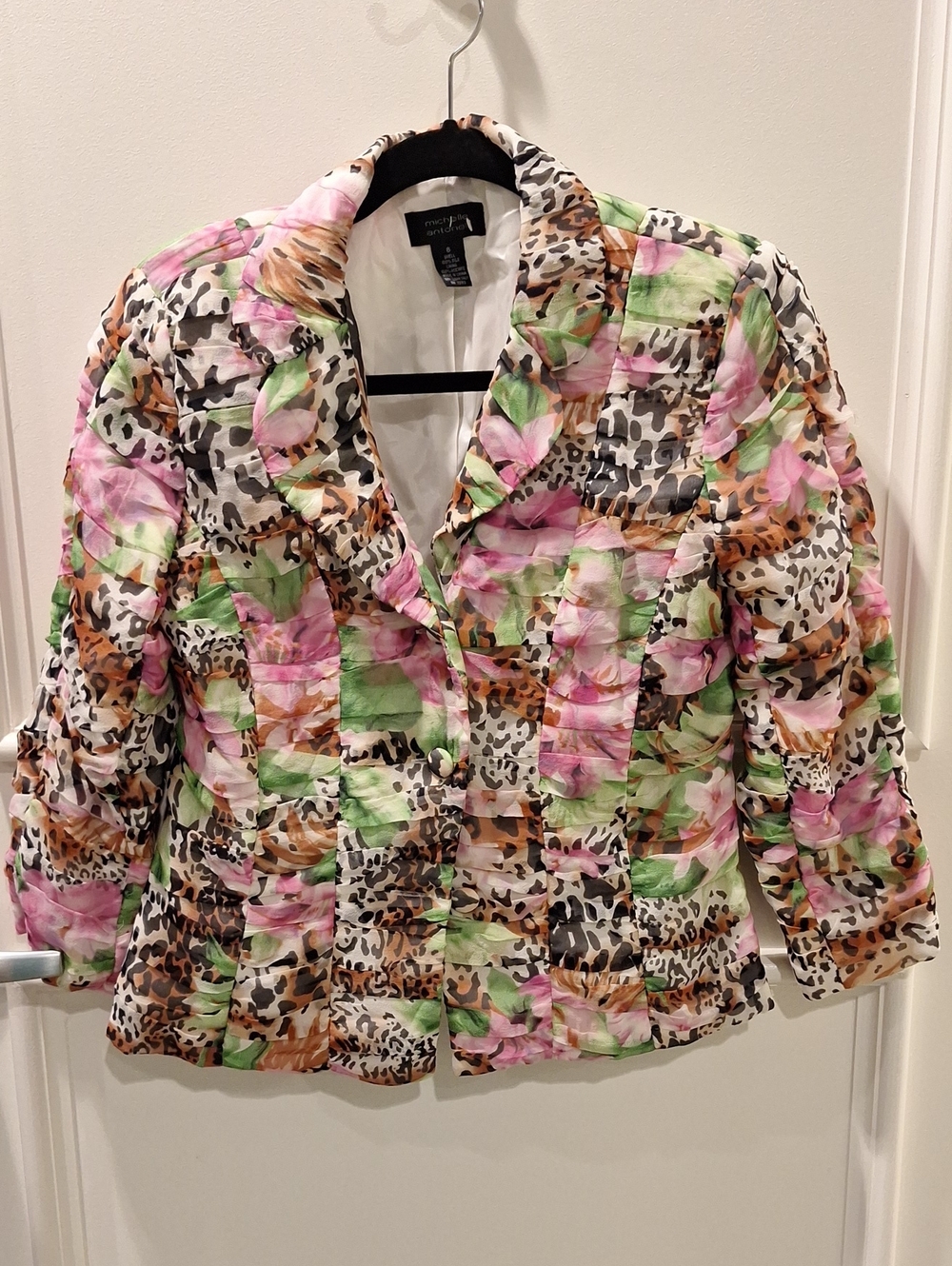 Michelle Antonelli Floral & Leopard Print 100% Silk Blazer